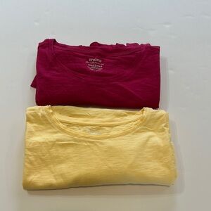 2 Chico's Vibrant Yellow and Red 3/4 Sleeve Tees